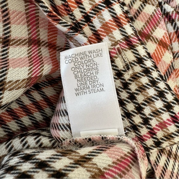 J Jill Ruffled Plaid Button Down Shirt Blouse Tea Rose L - Picture 14 of 16